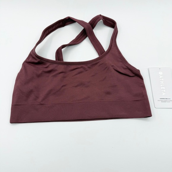 Athleta Other - Athleta Aurora Bra A-C Spiced Plum Ribbed Seamless Light Impact Sports Bra M NEW